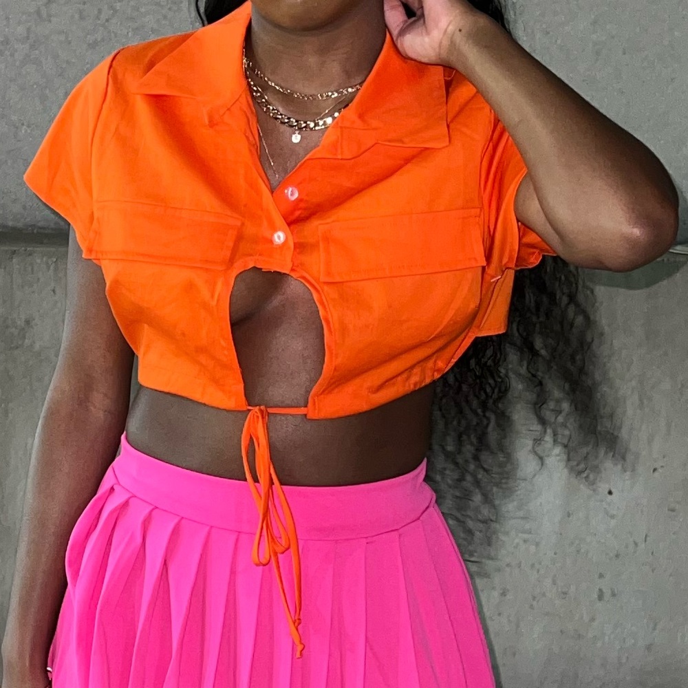 Front Tie/Button  Crop Top
